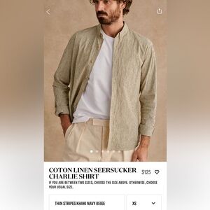 Octobre Editions green cotton/linen seersucker Charlie button-down shirt (M)
